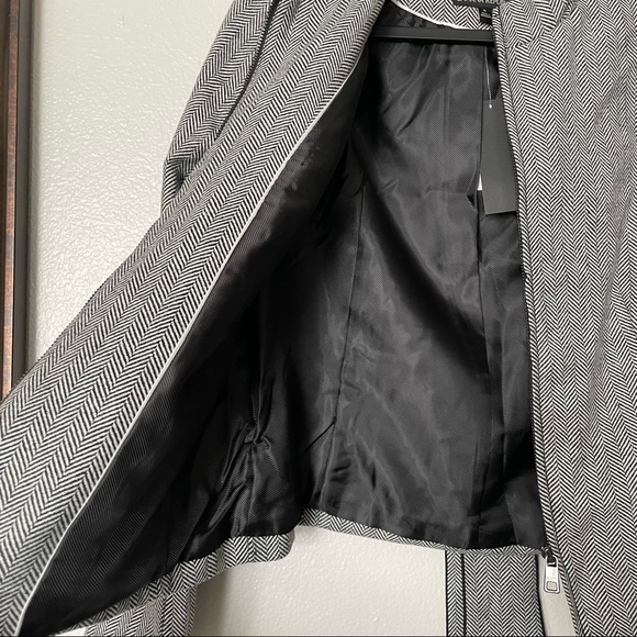 NWT Banana Republic Herringbone Removeable Tie Neck Jacket Wool Blend Gray Sz 8 - Picture 9 of 16